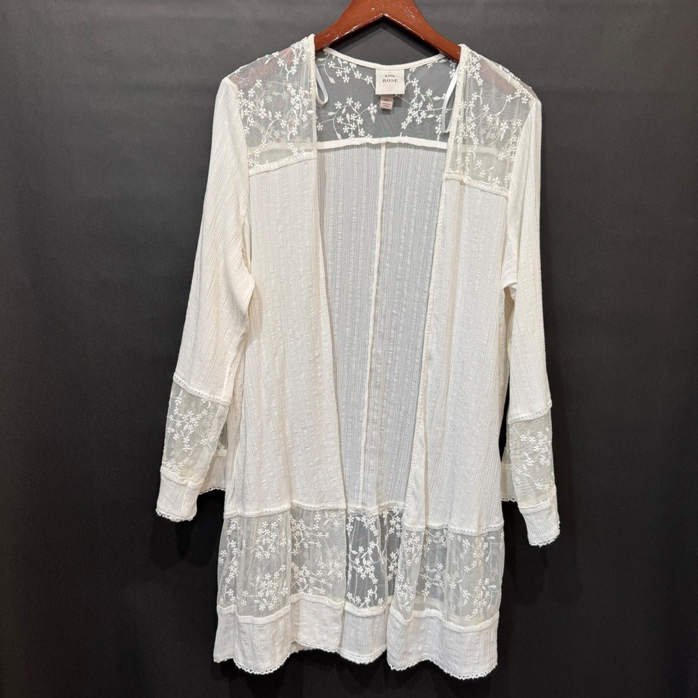 Knox Rose Womens White Lace Open Front Cardigan Long Sleeve Boho XL VN1974109